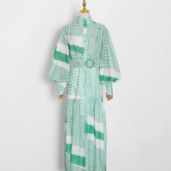 Green and White Striped Maxi Dress - Picture 5 of 7